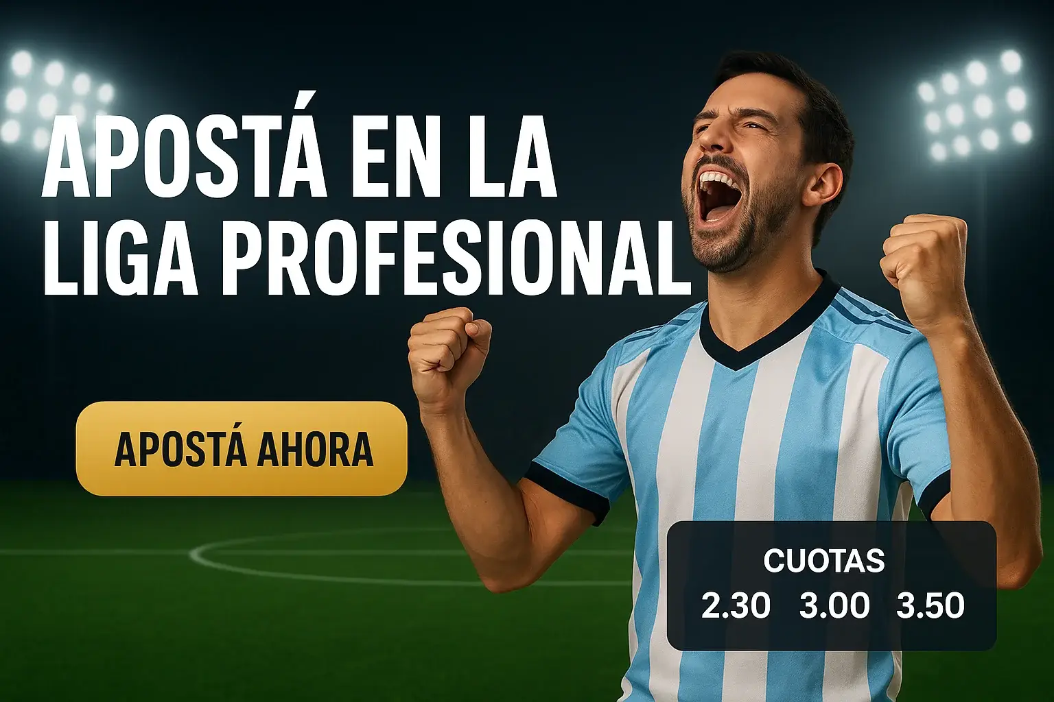 Banner de apuestas con hincha argentino y cuotas en vivo, voseá